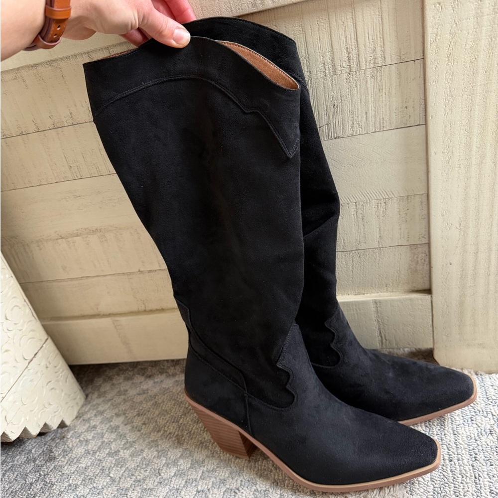 Black Suede Western Boots - Women